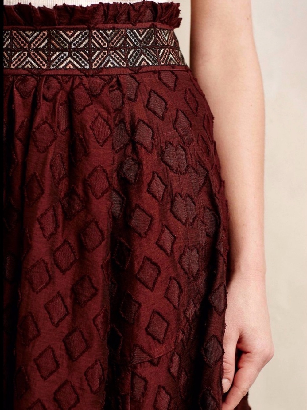 Maeve : Anthropologie Textured Midi Skirt in Deep Burgundy - Picture 2 of 7